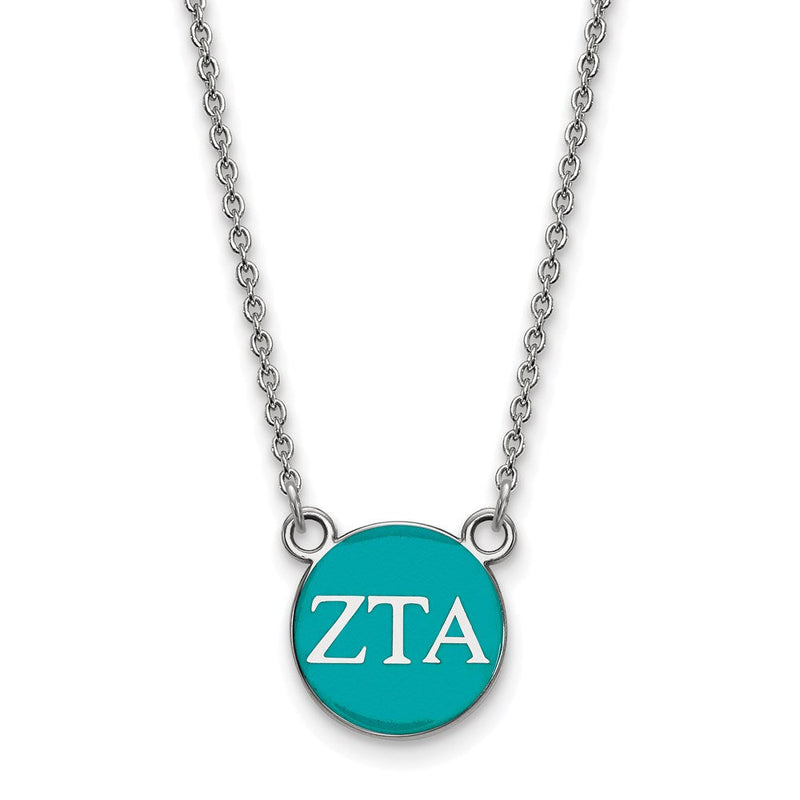 Sterlingsilber Rhodiniert Logoart Zeta Tau Alpha Sorority Greek Buchstaben Klein Farbe Emaille Anhänger 18 Zoll Halskette