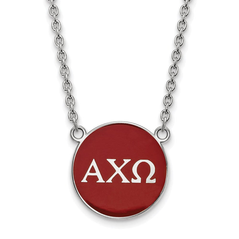 Sterlingsilber Rhodiniert Logoart Alpha Chi Omega Sorority Greek Buchstaben Groß Farbe Emaille Anhänger 18 Zoll Halskette