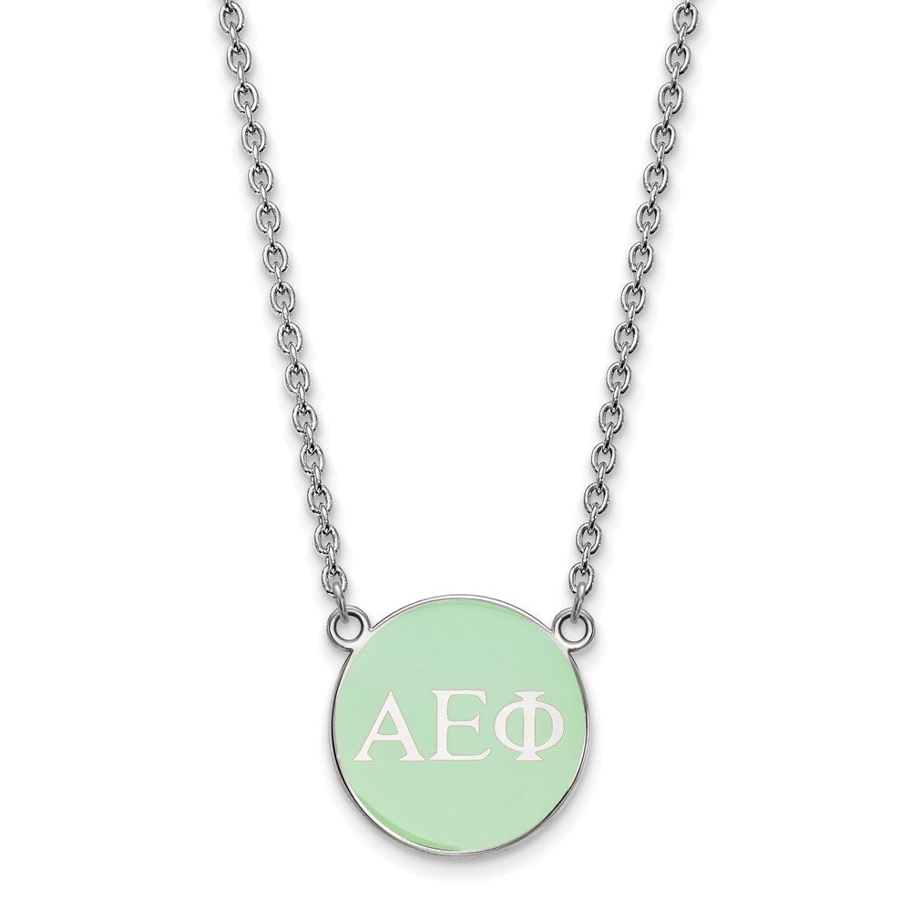 Sterlingsilber Rhodiniert Logoart Alpha Epsilon Phi Sorority Greek Buchstaben Klein Farbe Emaille Anhänger 18 Zoll Halskette