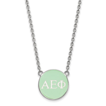 Sterlingsilber Rhodiniert Logoart Alpha Epsilon Phi Sorority Greek Buchstaben Klein Farbe Emaille Anhänger 18 Zoll Halskette