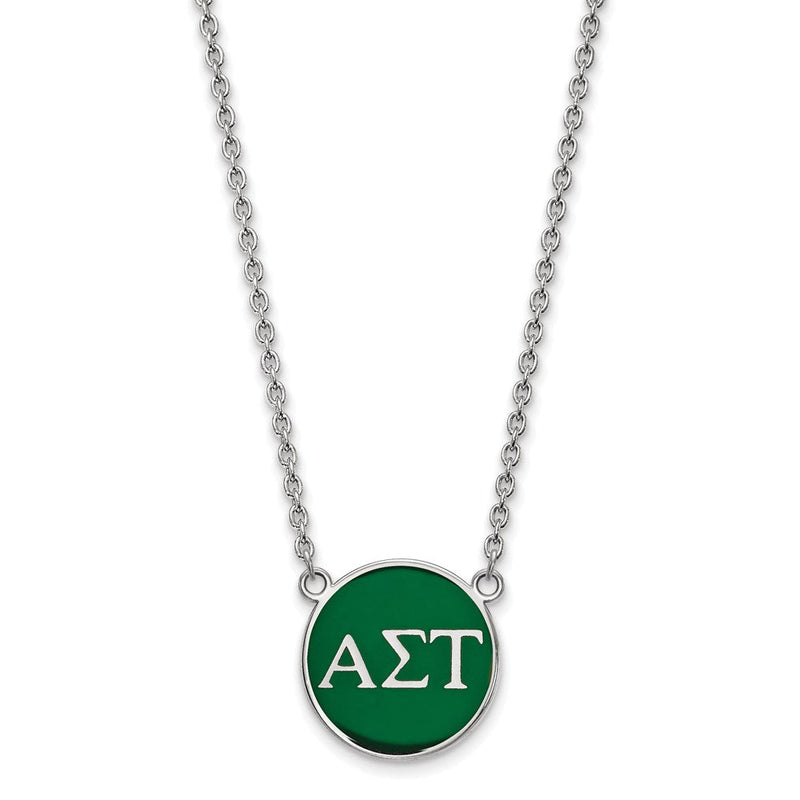Sterlingsilber Rhodiniert Logoart Alpha Sigma Tau Sorority Greek Buchstaben Groß Farbe Emaille Anhänger 18 Zoll Halskette