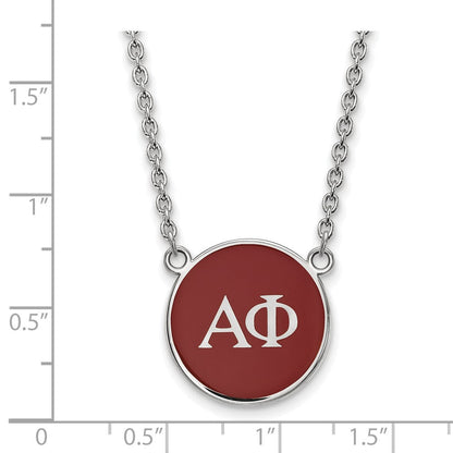 Sterlingsilber Rhodiniert Logoart Alpha Phi Sorority Greek Buchstaben Groß Farbe Emaille Anhänger 18 Zoll Halskette