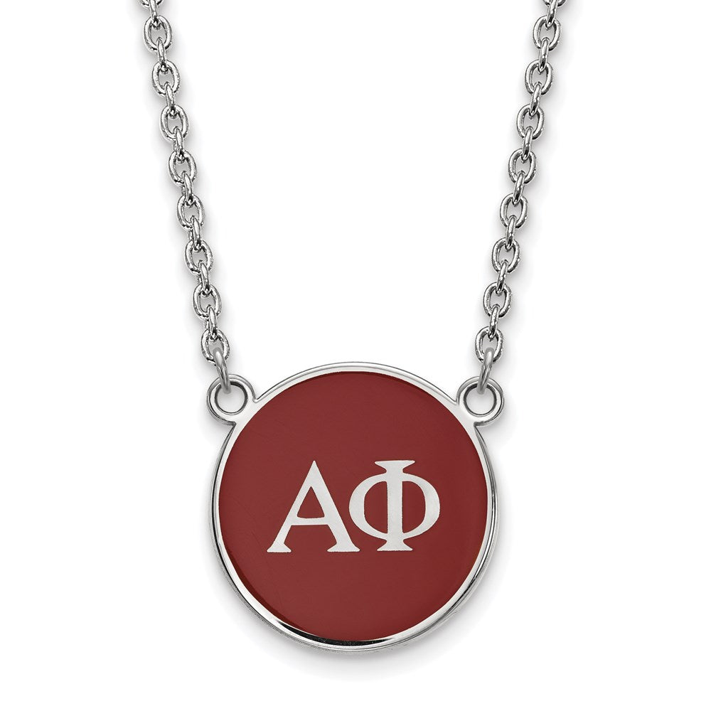 Sterlingsilber Rhodiniert Logoart Alpha Phi Sorority Greek Buchstaben Groß Farbe Emaille Anhänger 18 Zoll Halskette