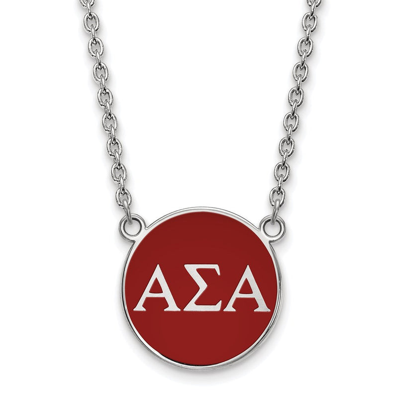 Sterlingsilber Rhodiniert Logoart Alpha Sigma Sorority Greek Buchstaben Groß Farbe Emaille Anhänger 18 Zoll Halskette
