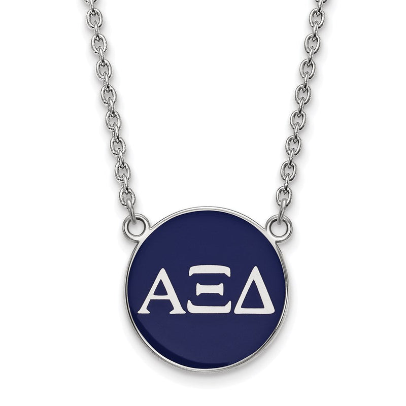 Sterlingsilber Rhodiniert Logoart Alpha Xi Delta Sorority Greek Buchstaben Groß Farbe Emaille Anhänger 18 Zoll Halskette