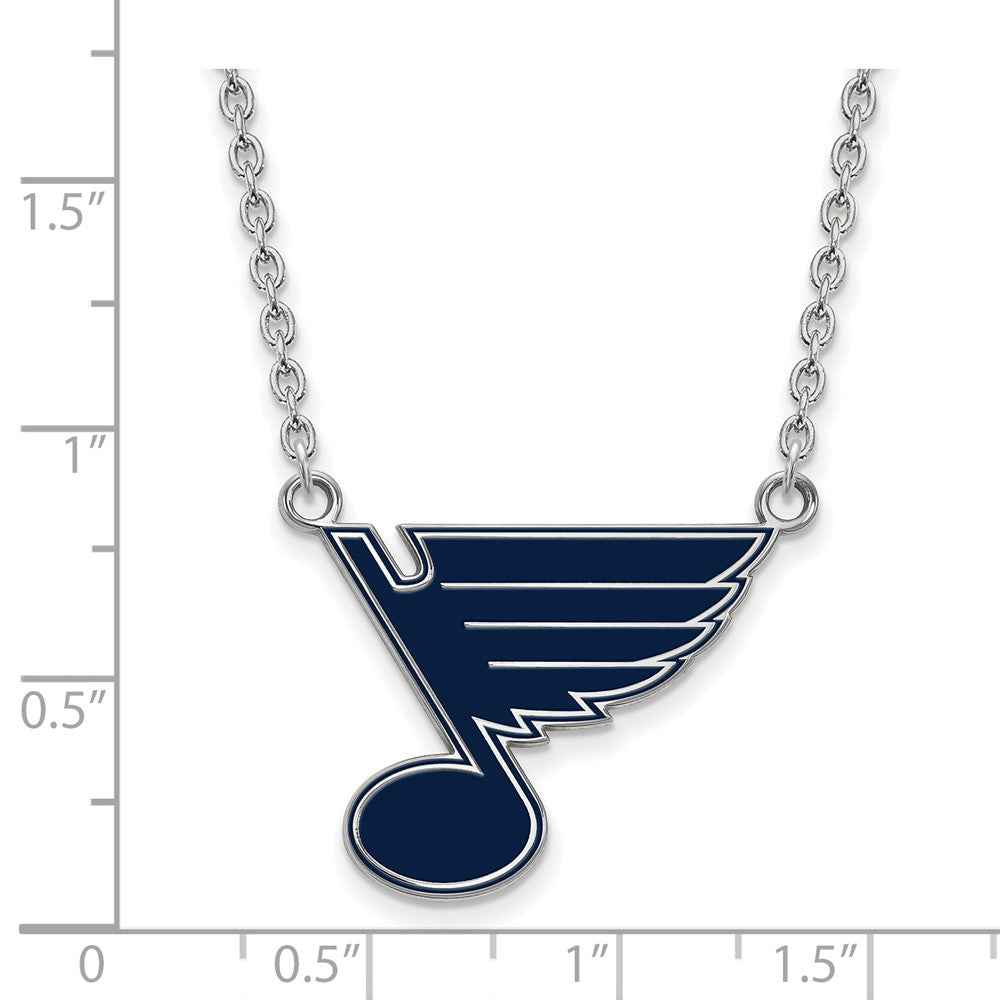 Sterlingsilber Rhodiniert Nhl Logoart St. Louis Blues Groß Emailliert Anhänger 18 Zoll Halskette