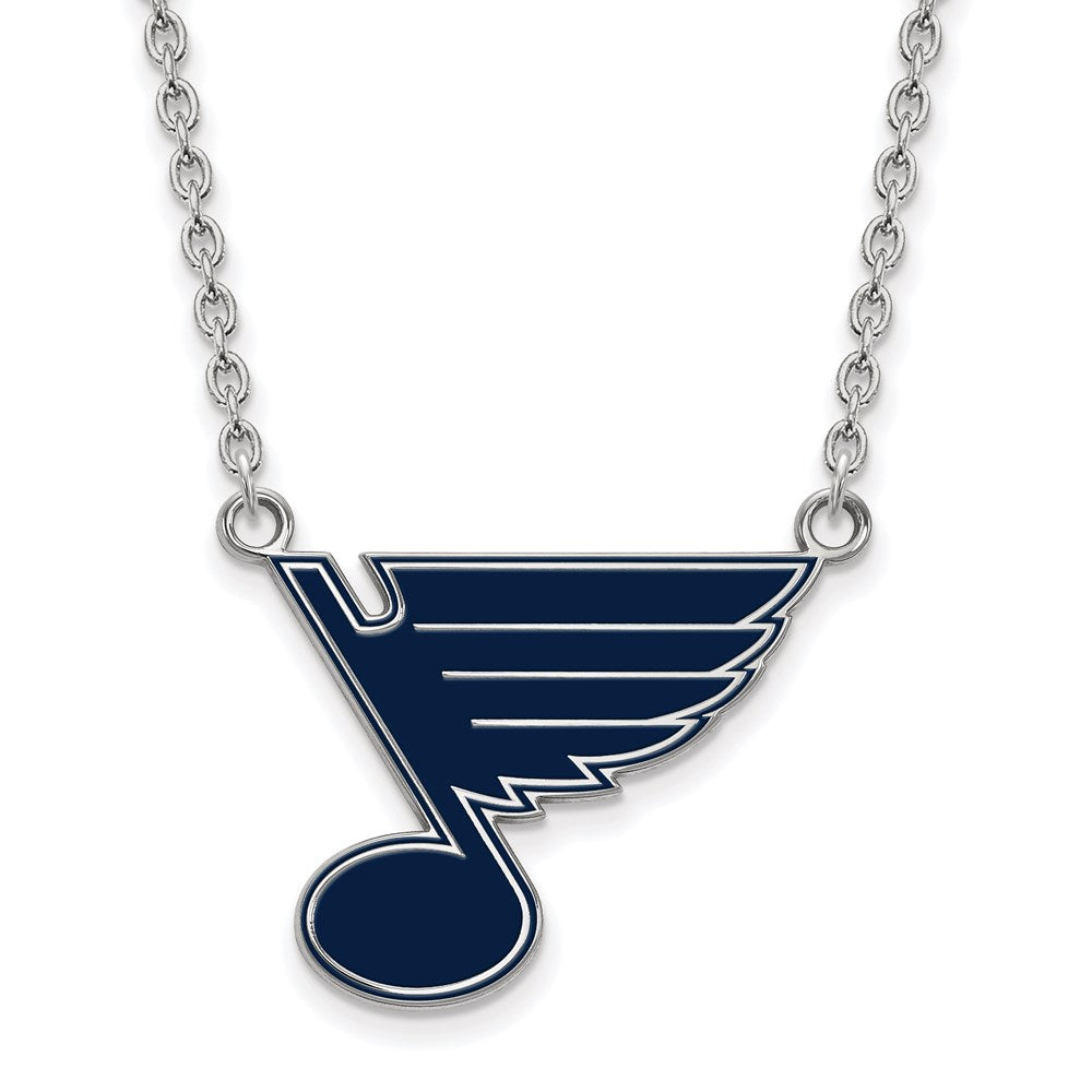 Sterlingsilber Rhodiniert Nhl Logoart St. Louis Blues Groß Emailliert Anhänger 18 Zoll Halskette