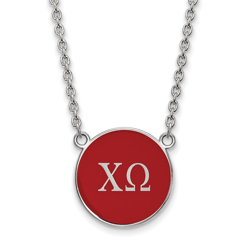 Sterlingsilber Rhodiniert Logoart Chi Omega Sorority Greek Buchstaben Groß Farbe Emaille Anhänger 18 Zoll Halskette