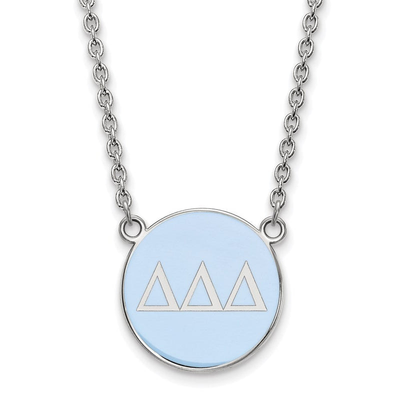 Sterlingsilber Rhodiniert Logoart Delta Sorority Greek Buchstaben Groß Farbe Emaille Anhänger 18 Zoll Halskette