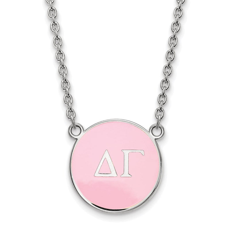 Sterlingsilber Rhodiniert Logoart Delta Gamma Sorority Greek Buchstaben Groß Farbe Emaille Anhänger 18 Zoll Halskette