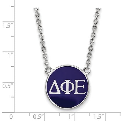 Sterlingsilber Rhodiniert Logoart Delta Phi Epsilon Sorority Greek Buchstaben Groß Farbe Emaille Anhänger 18 Zoll Halskette