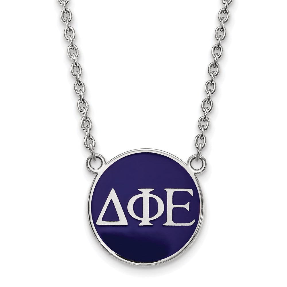 Sterlingsilber Rhodiniert Logoart Delta Phi Epsilon Sorority Greek Buchstaben Groß Farbe Emaille Anhänger 18 Zoll Halskette