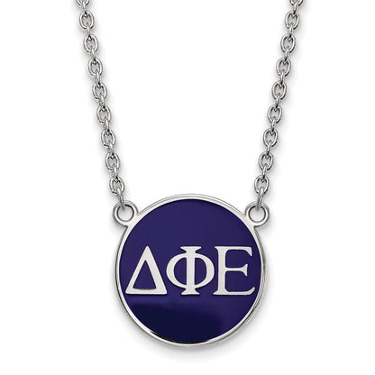 Sterlingsilber Rhodiniert Logoart Delta Phi Epsilon Sorority Greek Buchstaben Groß Farbe Emaille Anhänger 18 Zoll Halskette
