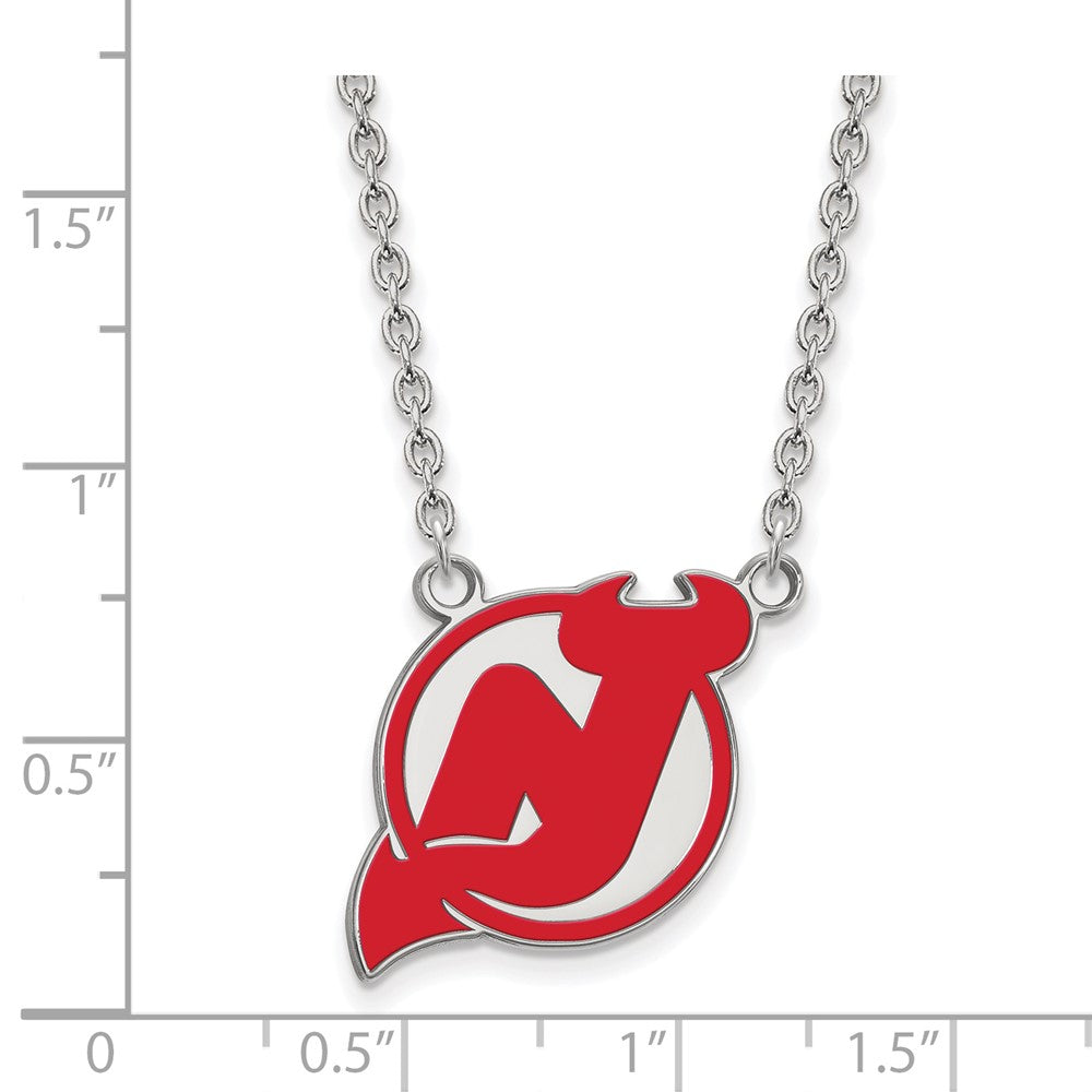 Sterlingsilber Rhodiniert Nhl Logoart New Trikot Devils Groß Emailliert Anhänger 18 Zoll Halskette