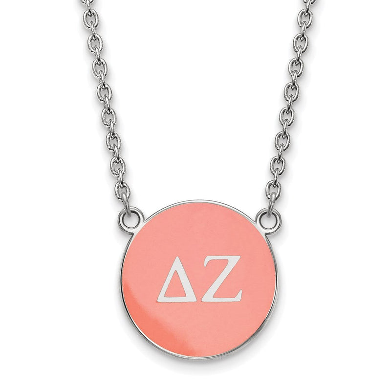 Sterlingsilber Rhodiniert Logoart Delta Zeta Sorority Greek Buchstaben Groß Farbe Emaille Anhänger 18 Zoll Halskette