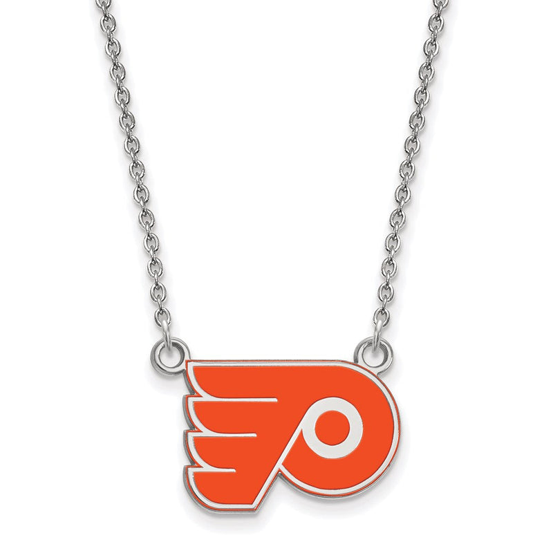 Sterlingsilber Rhodiniert Nhl Logoart Philadelphia Flyers Klein Emailliert Anhänger 18 Zoll Halskette