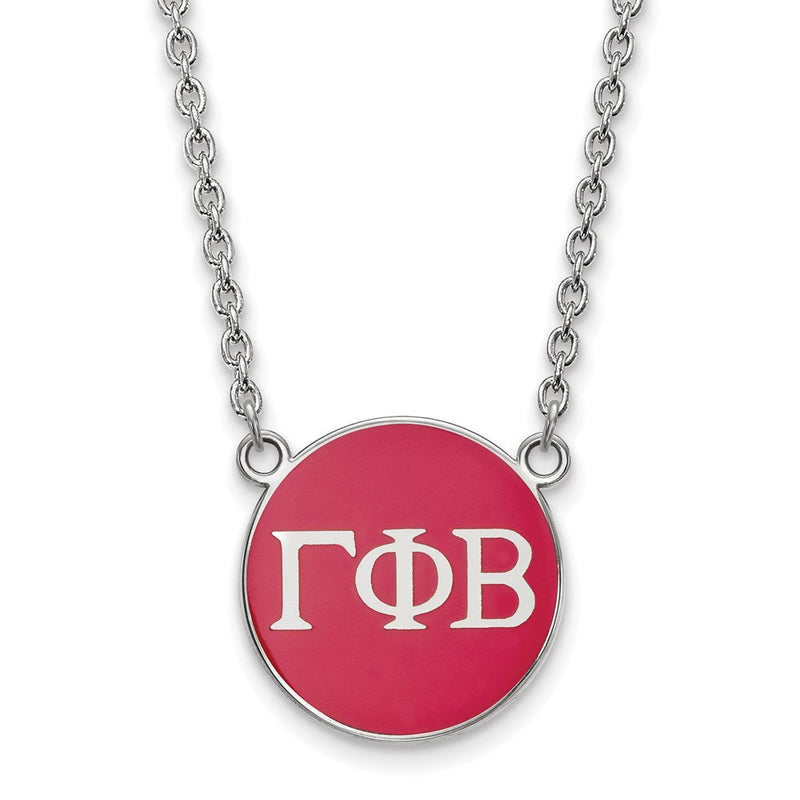 Sterlingsilber Rhodiniert Logoart Gamma Phi Beta Sorority Greek Buchstaben Groß Farbe Emaille Anhänger 18 Zoll Halskette