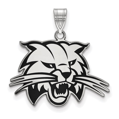 Sterlingsilber Rhodiniert Logoart Ohio University Bobcat Groß Emailliert Anhänger