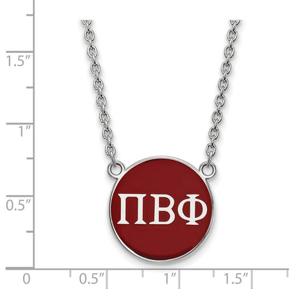 Sterlingsilber Rhodiniert Logoart Pi Beta Phi Sorority Greek Buchstaben Groß Farbe Emaille Anhänger 18 Zoll Halskette