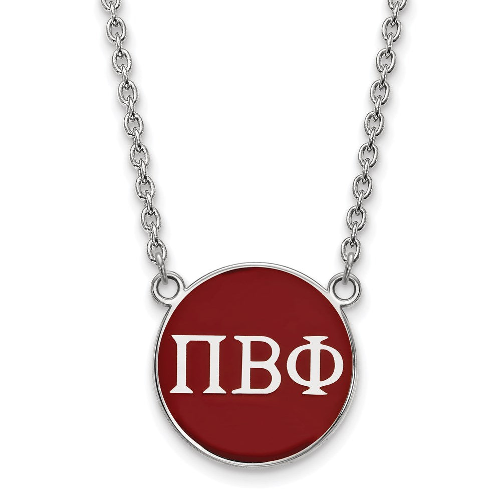 Sterlingsilber Rhodiniert Logoart Pi Beta Phi Sorority Greek Buchstaben Groß Farbe Emaille Anhänger 18 Zoll Halskette