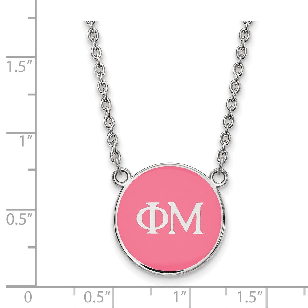 Sterlingsilber Rhodiniert Logoart Phi Mu Sorority Greek Buchstaben Klein Farbe Emaille Anhänger 18 Zoll Halskette