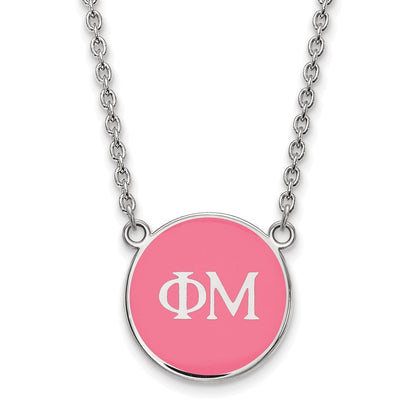 Sterlingsilber Rhodiniert Logoart Phi Mu Sorority Greek Buchstaben Klein Farbe Emaille Anhänger 18 Zoll Halskette