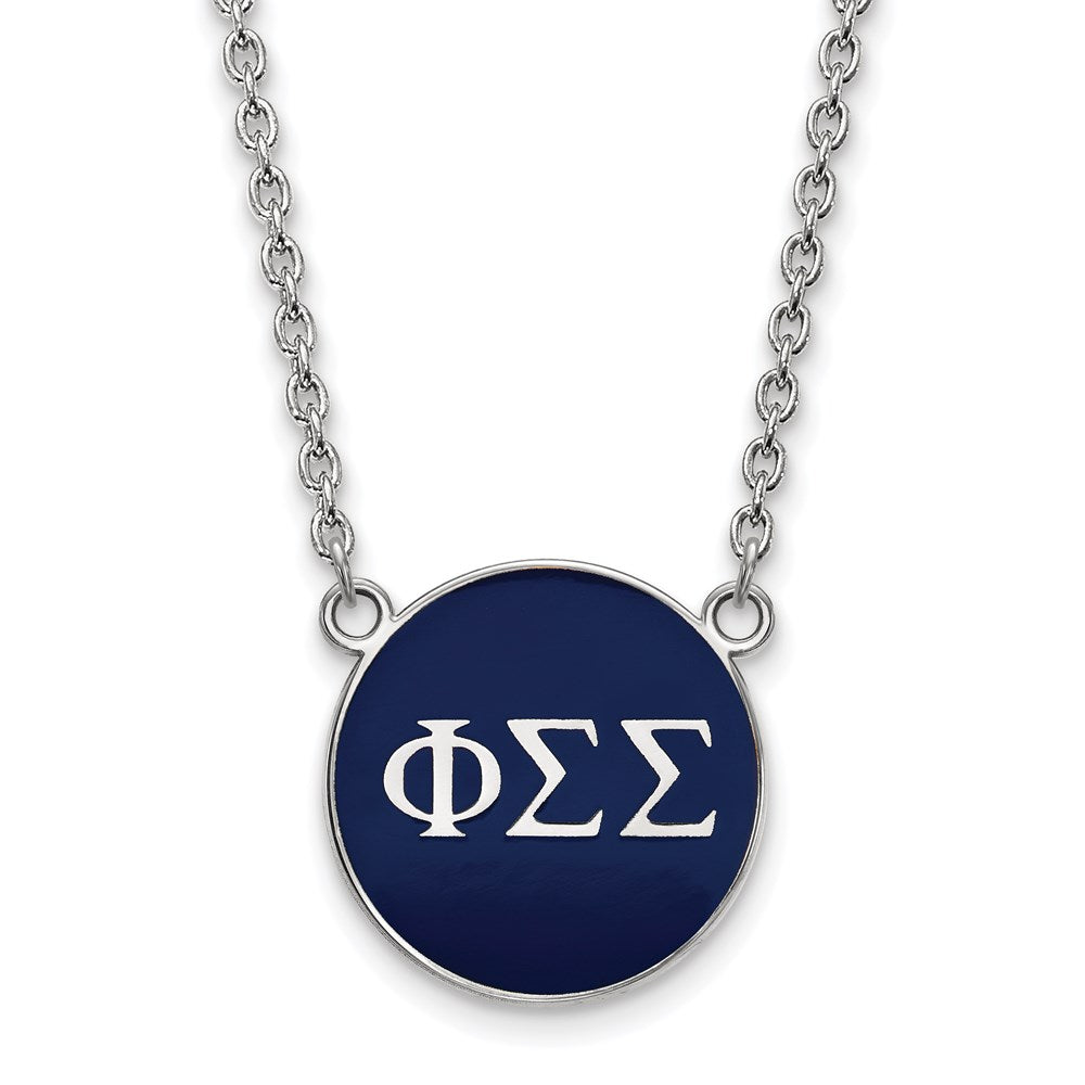 Sterlingsilber Rhodiniert Logoart Phi Sigma Sorority Greek Buchstaben Groß Farbe Emaille Anhänger 18 Zoll Halskette