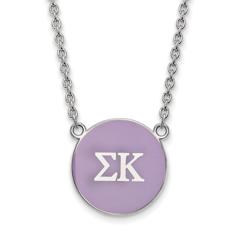 Sterlingsilber Rhodiniert Logoart Sigma Kappa Sorority Greek Buchstaben Groß Farbe Emaille Anhänger 18 Zoll Halskette