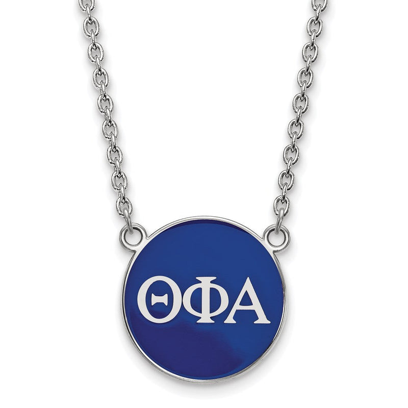 Sterlingsilber Rhodiniert Logoart Theta Phi Alpha Sorority Greek Buchstaben Groß Farbe Emaille Anhänger 18 Zoll Halskette