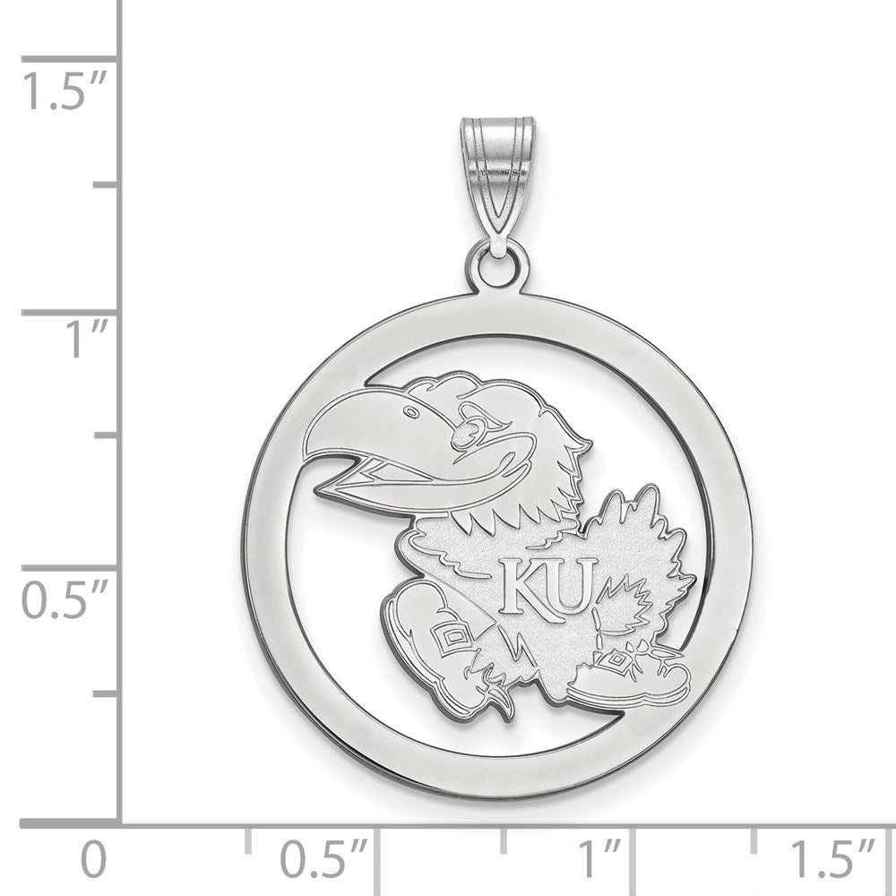 Sterlingsilber Rhodiniert Logoart University Of Kansas Jayhawk Groß Kreis Anhänger