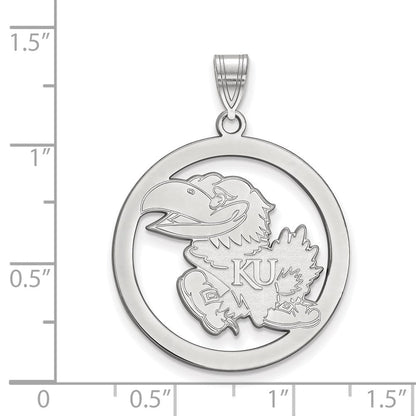 Sterlingsilber Rhodiniert Logoart University Of Kansas Jayhawk Groß Kreis Anhänger