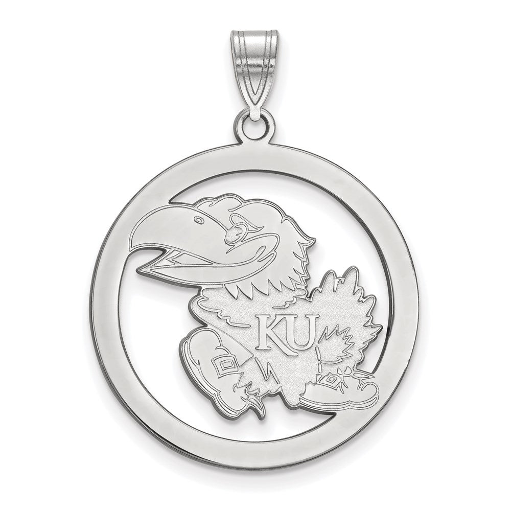 Sterlingsilber Rhodiniert Logoart University Of Kansas Jayhawk Groß Kreis Anhänger