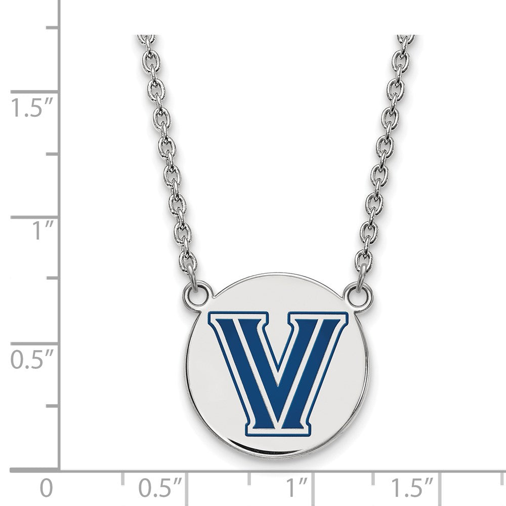 Sterlingsilber Rhodiniert Logoart Villanova University Buchstabe V Groß Emailliert Plättchen Anhänger 18 Zoll Halskette