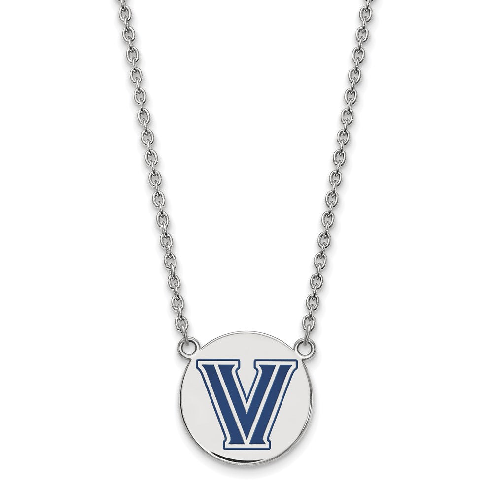 Sterlingsilber Rhodiniert Logoart Villanova University Buchstabe V Groß Emailliert Plättchen Anhänger 18 Zoll Halskette
