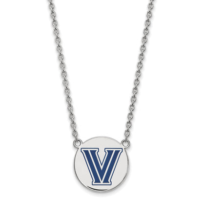 Sterlingsilber Rhodiniert Logoart Villanova University Buchstabe V Groß Emailliert Plättchen Anhänger 18 Zoll Halskette