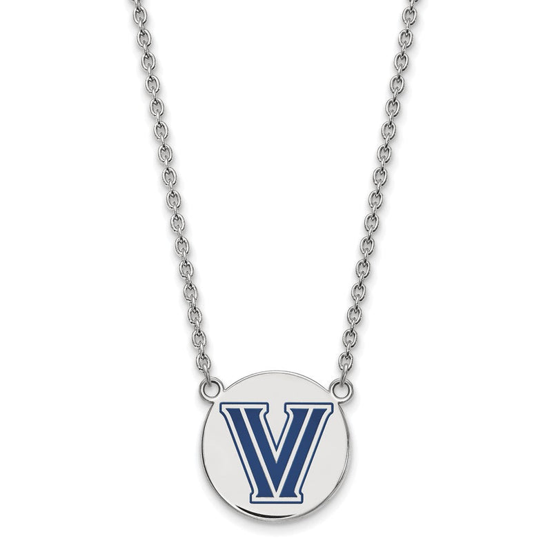 Sterlingsilber Rhodiniert Logoart Villanova University Buchstabe V Groß Emailliert Plättchen Anhänger 18 Zoll Halskette