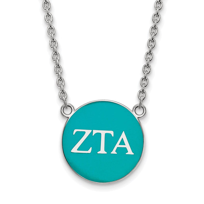 Sterlingsilber Rhodiniert Logoart Zeta Tau Alpha Sorority Greek Buchstaben Groß Farbe Emaille Anhänger 18 Zoll Halskette