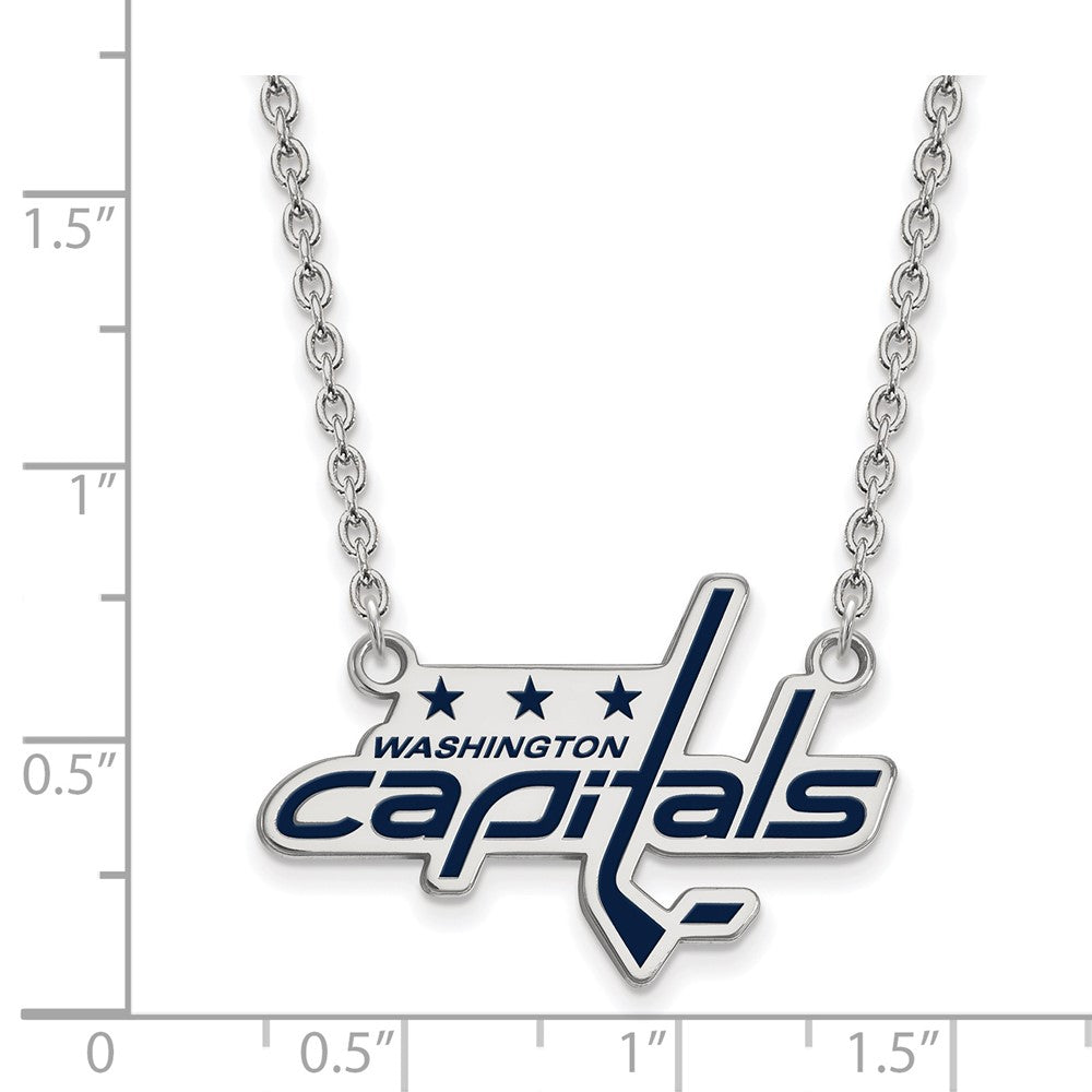 Sterlingsilber Rhodiniert Nhl Logoart Washington Capitals Groß Emailliert Anhänger 18 Zoll Halskette
