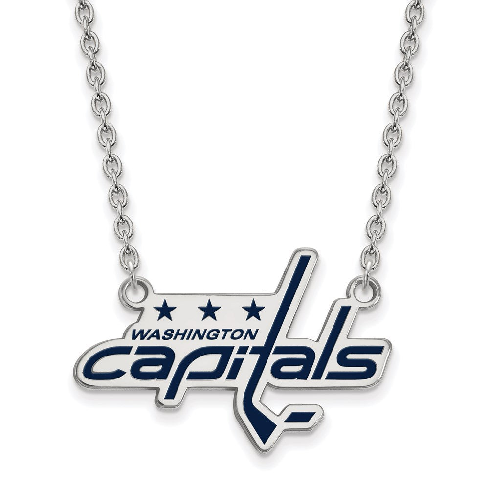 Sterlingsilber Rhodiniert Nhl Logoart Washington Capitals Groß Emailliert Anhänger 18 Zoll Halskette