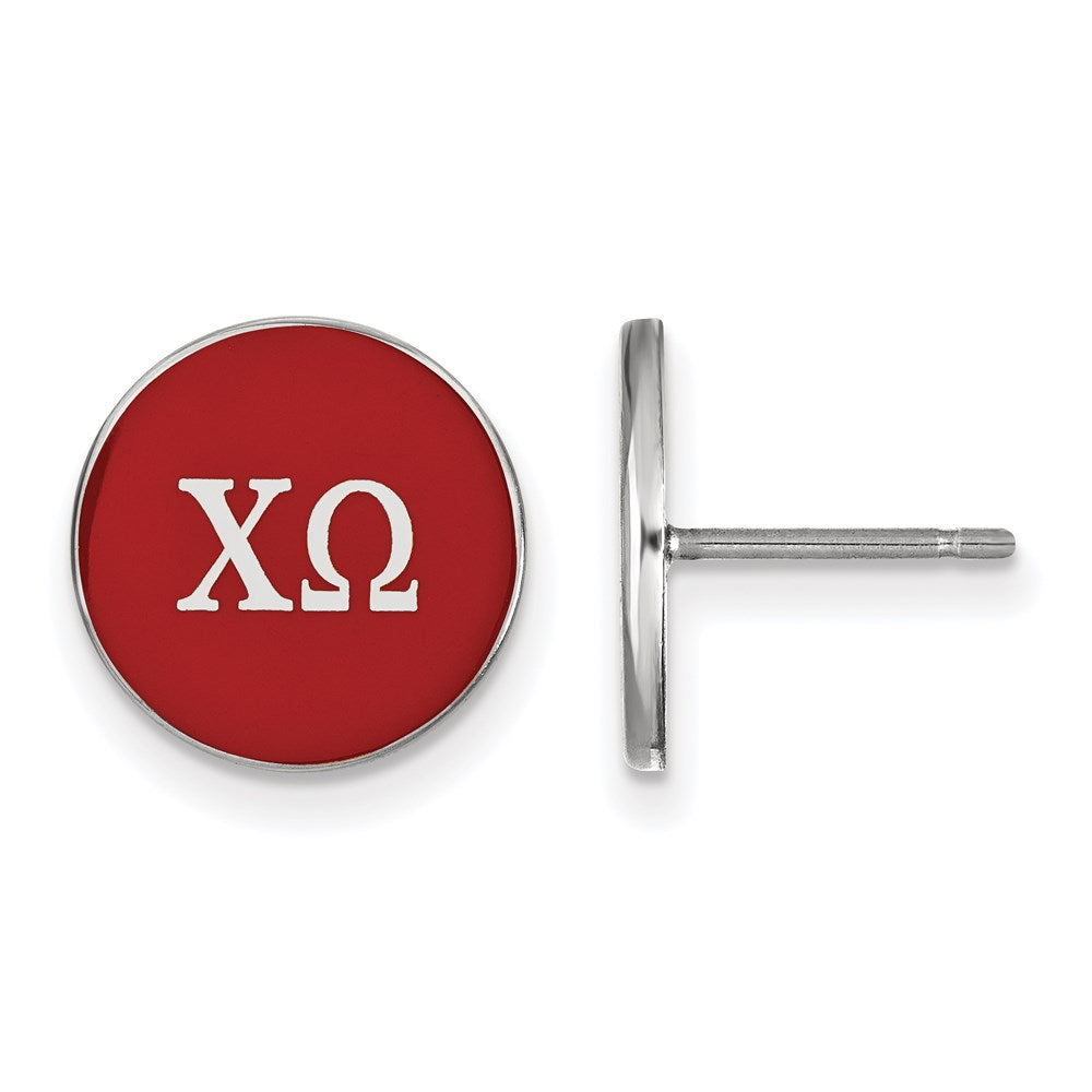 Sterlingsilber Rhodiniert Logoart Chi Omega Sorority Greek Buchstaben Farbe Emaille Ohrstecker