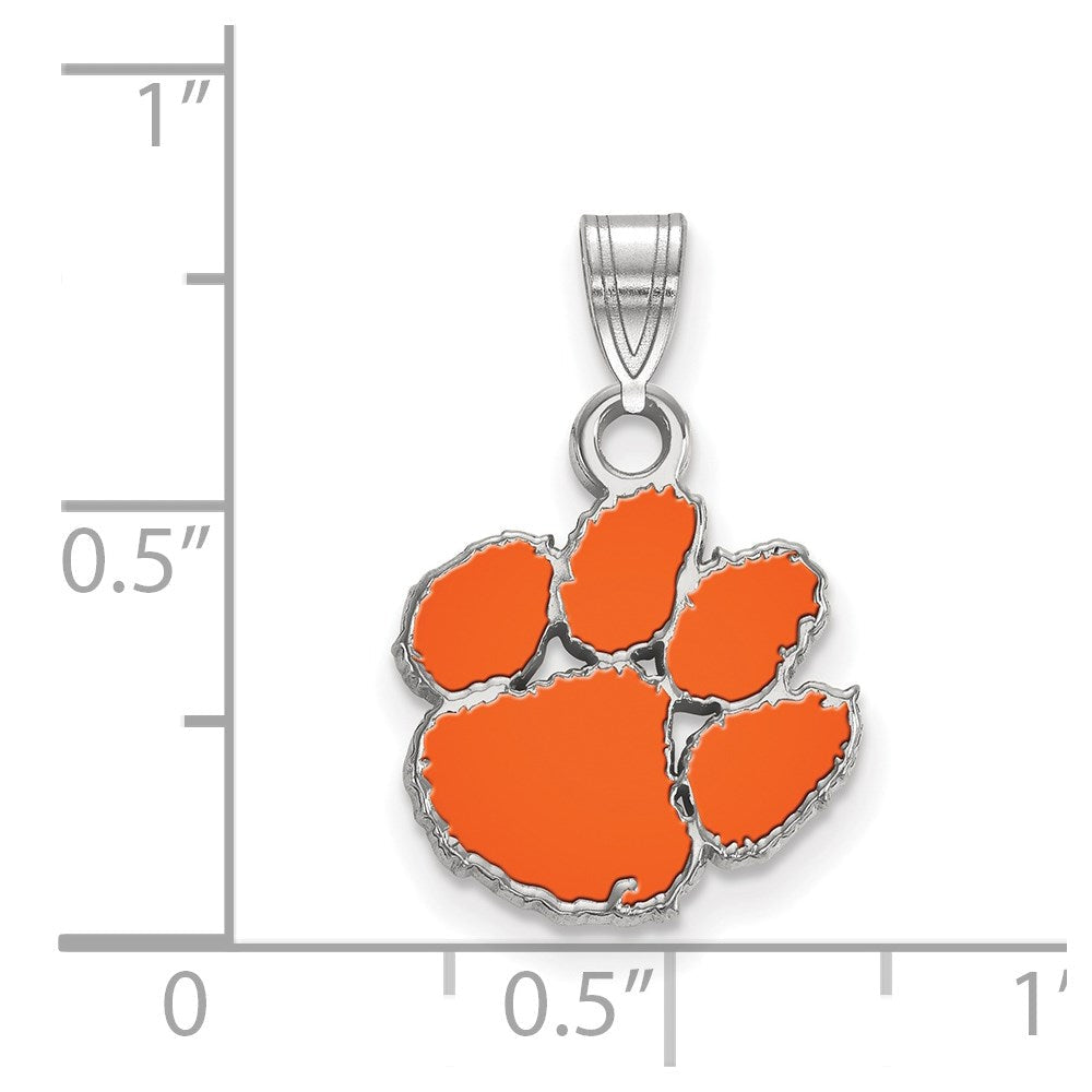 Sterlingsilber Rhodiniert Logoart Clemson University Tiger Paw Klein Emailliert Anhänger