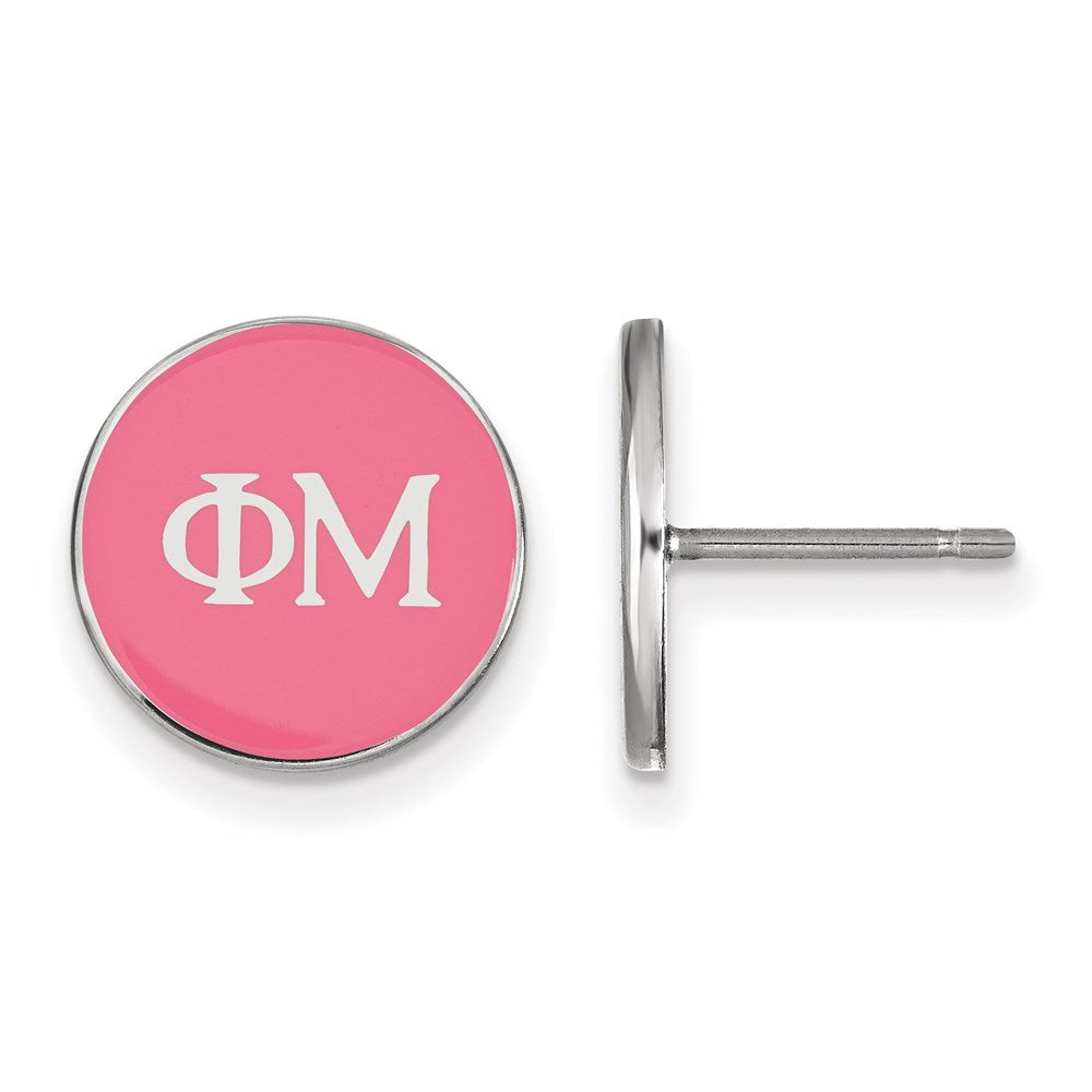 Sterlingsilber Rhodiniert Logoart Phi Mu Sorority Greek Buchstaben Farbe Emaille Ohrstecker