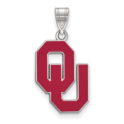 Sterlingsilber Rhodiniert Logoart University Of Oklahoma O U Groß Emailliert Anhänger