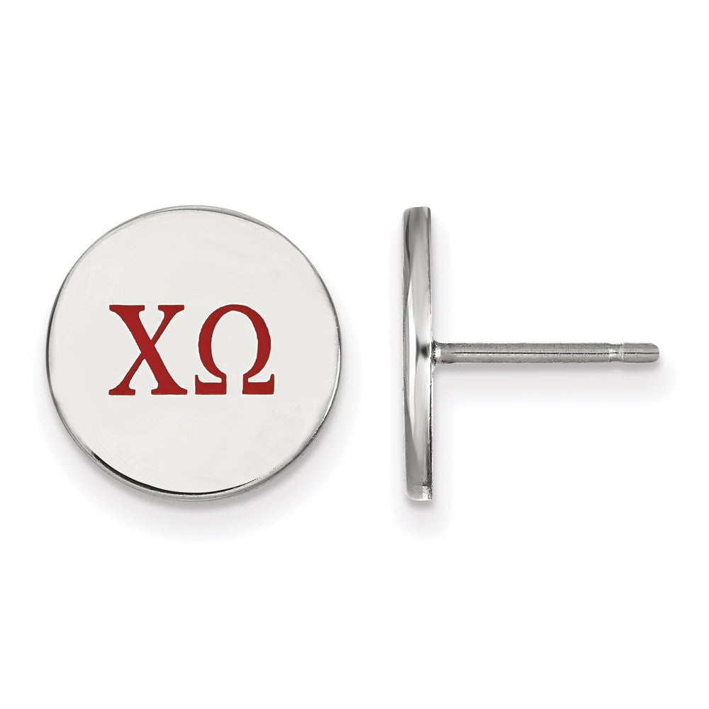 Sterlingsilber Rhodiniert Logoart Chi Omega Sorority Greek Buchstaben Farbe Emaille Ohrstecker