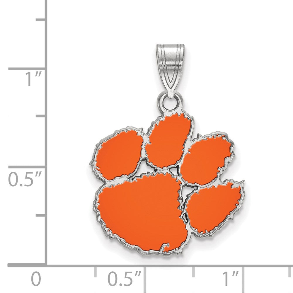 Sterlingsilber Rhodiniert Logoart Clemson University Tiger Paw Mittel Emailliert Anhänger