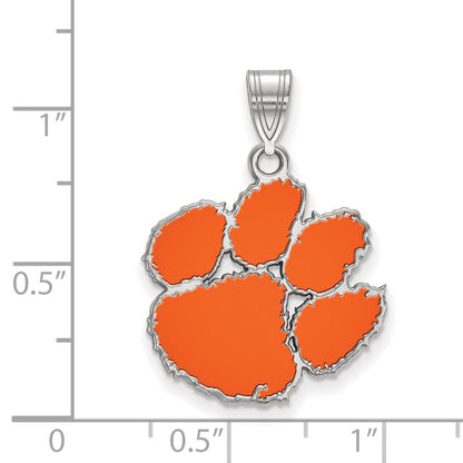 Sterlingsilber Rhodiniert Logoart Clemson University Tiger Paw Mittel Emailliert Anhänger
