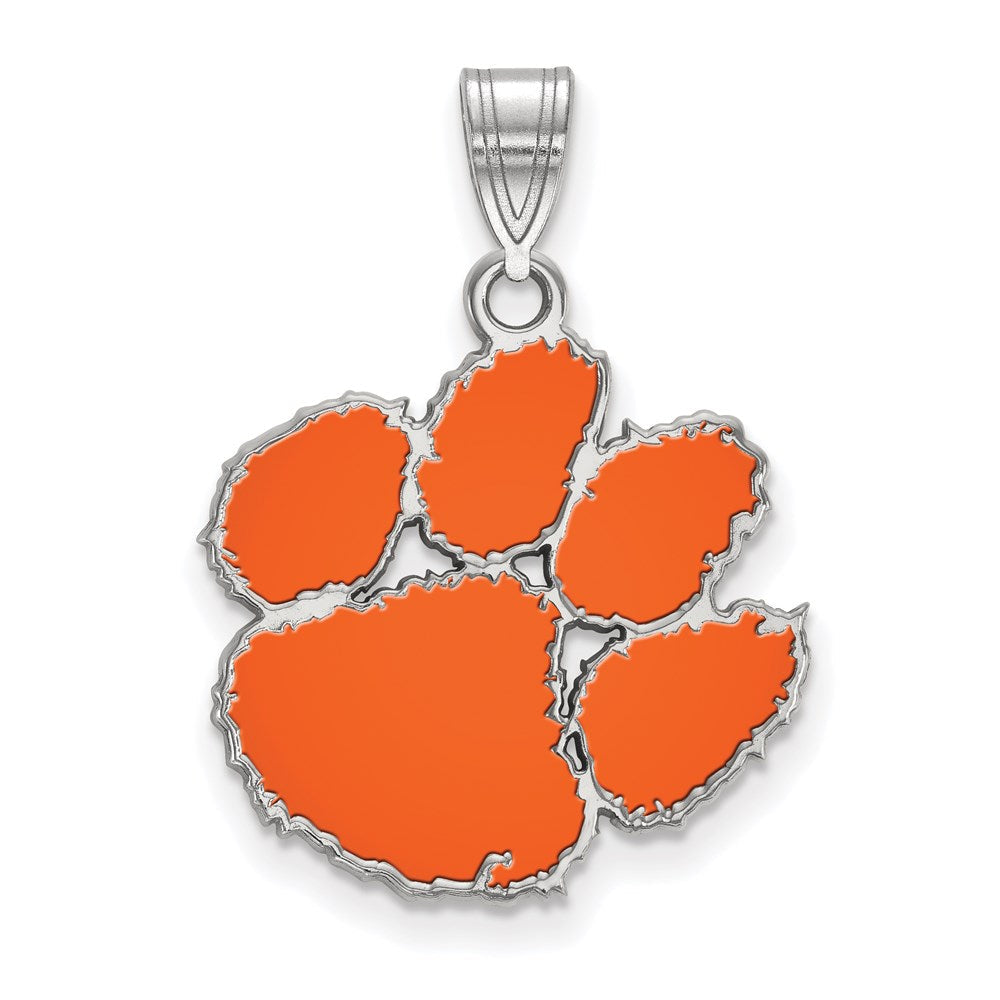 Sterlingsilber Rhodiniert Logoart Clemson University Tiger Paw Mittel Emailliert Anhänger