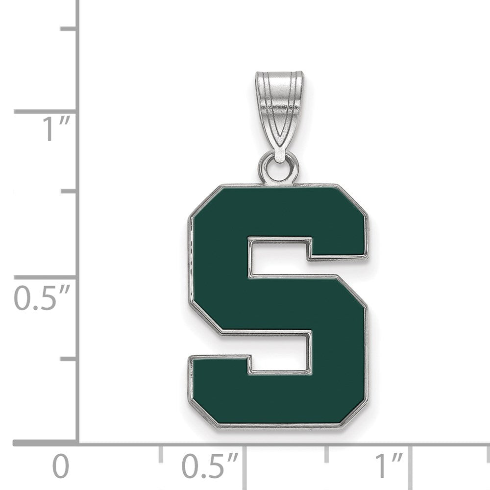 Sterlingsilber Rhodiniert Logoart Michigan State University Buchstabe S Groß Emailliert Anhänger