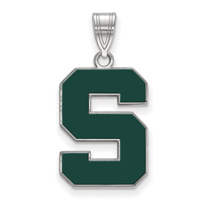 Sterlingsilber Rhodiniert Logoart Michigan State University Buchstabe S Groß Emailliert Anhänger