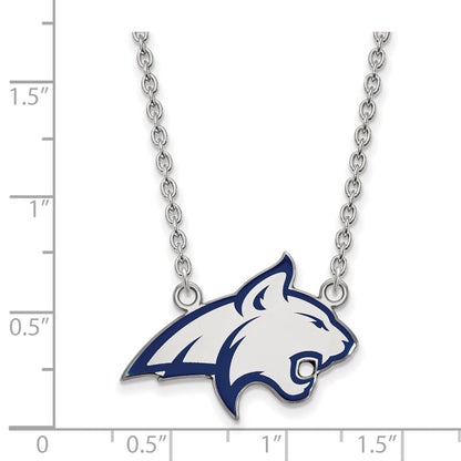Sterlingsilber Rhodiniert Logoart Montana State University Bobcat Groß Emailliert Anhänger 18 Zoll Halskette